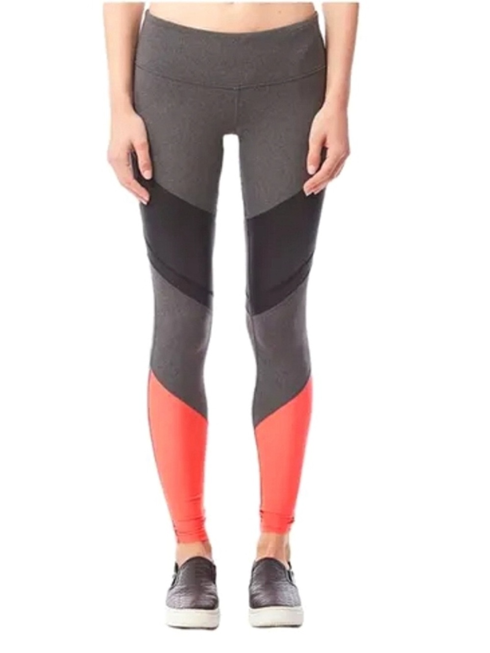 ALO Yoga size M Colorblock Sheila Leggings - Gray, Black & Coral